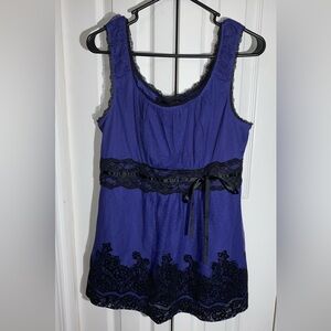 Vtg Maurices Y2K Babydoll Lace Top L Purple Black Sleeveless Fairy grunge   AA10